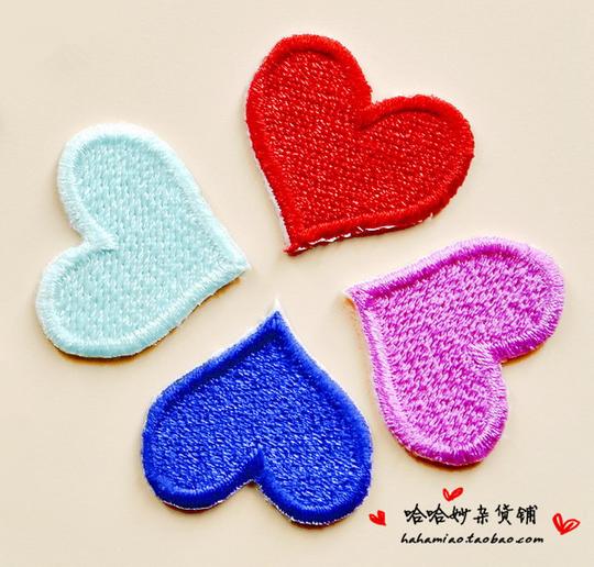 小号迷你爱心桃心形刺绣布贴纯色红黄蓝绿紫色衣服破洞修补丁贴花
