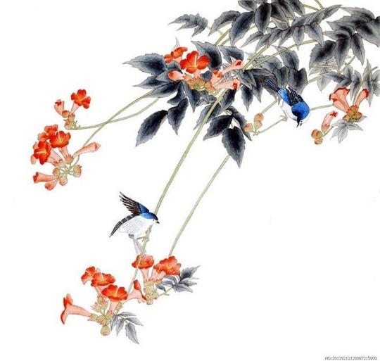 png免抠丨中国古风工笔画牡丹梅花鹿孔雀鸟花卉ps设计素材