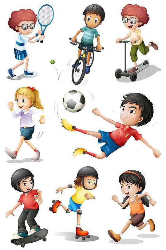 矢量素材儿童幼儿运动玩耍的男孩女孩卡通画