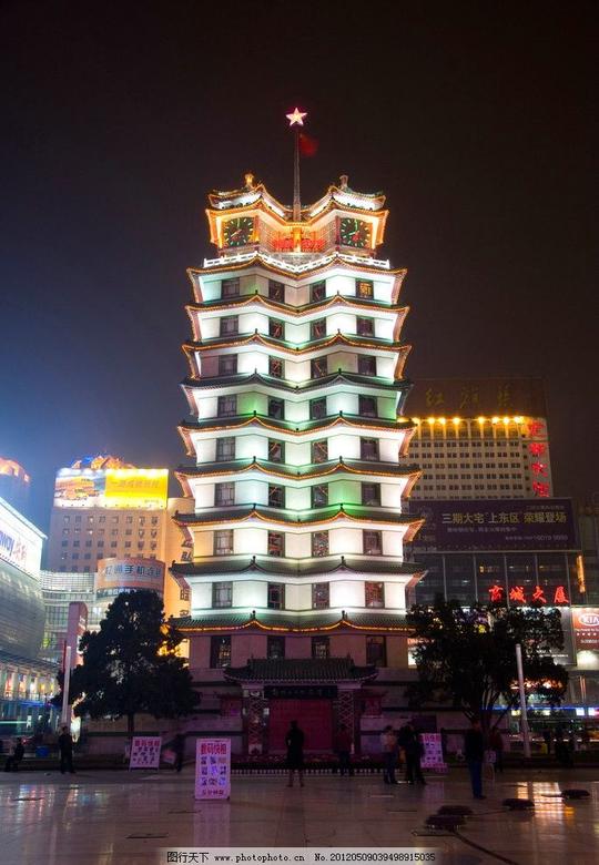二七塔河南郑州二七纪念塔二七双塔夜景建筑摄影建筑摄影