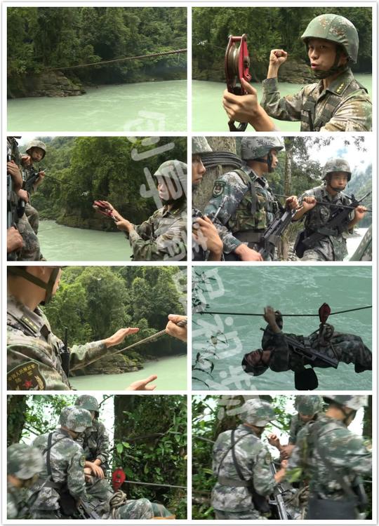 钢粗绳滑轮溜索过江河士兵户外训练渡河交通工具速降挑战视频素材