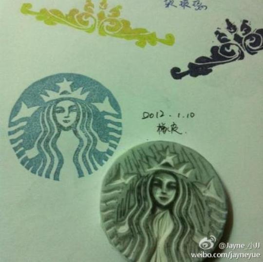 橡皮章#星巴克logo~~现在才发现.