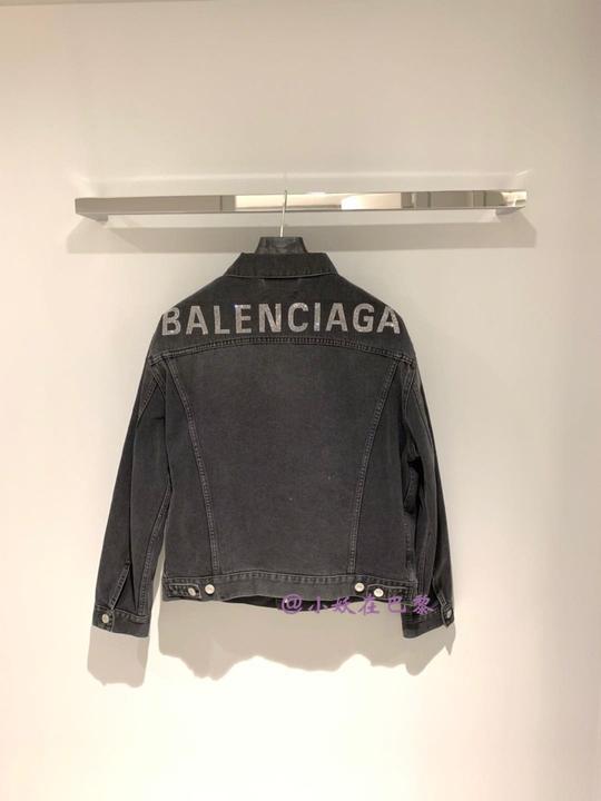 法国代购balenciaga巴黎世家19秋冬水钻字母logo牛仔衣男女外套