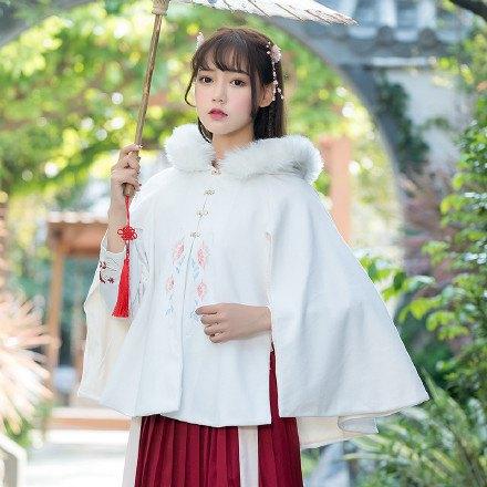 超美原创改良汉服仙女古装改良加厚毛呢中国风复古短斗篷披肩秋冬