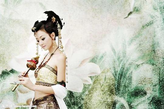 素材下载,吹葫芦丝的古装美女模板下载,古装美女,古典美女,中国风造型