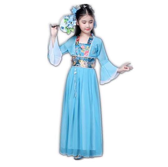 新品夏季汉服长袖古装日常利落古筝演出服女童汉服中大童走秀2019