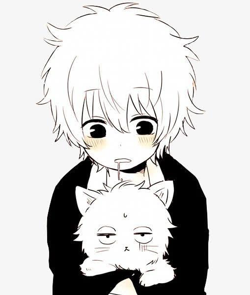 动漫抱猫男生素材