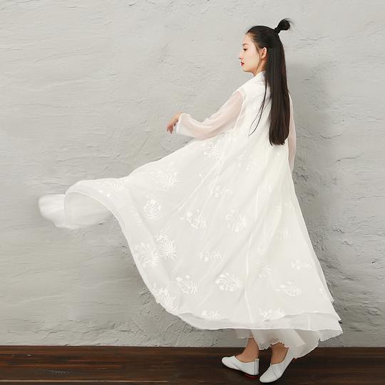夏季新品防晒外披唐装古风文艺复古真丝女禅茶服很仙气飘逸禅舞服