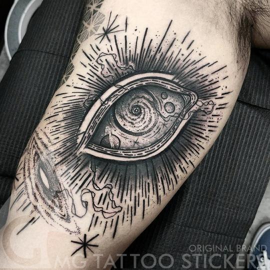 mg纹身贴/手绘tattoo/旋涡天眼/暗黑神秘主义线条眼睛图案花臂