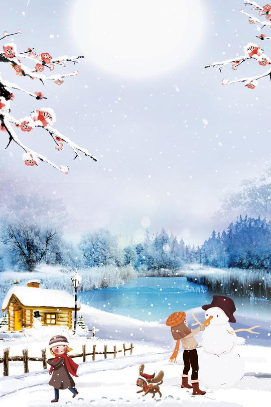 冬季大雪节气堆雪人背景素材