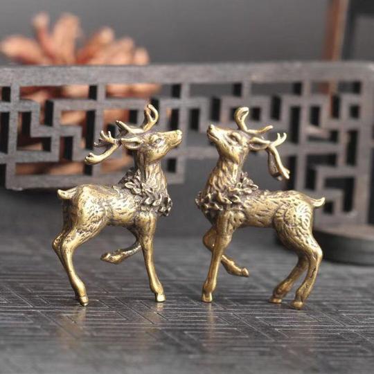 古董古玩袖珍铜鹿小摆件实心黄铜小鹿手把件老物件旧货收藏品
