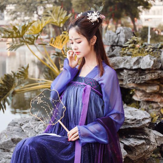 瀚巧星北极星抖音汉服女仙气襦裙中国风飘逸古风学生古装超仙紫色s