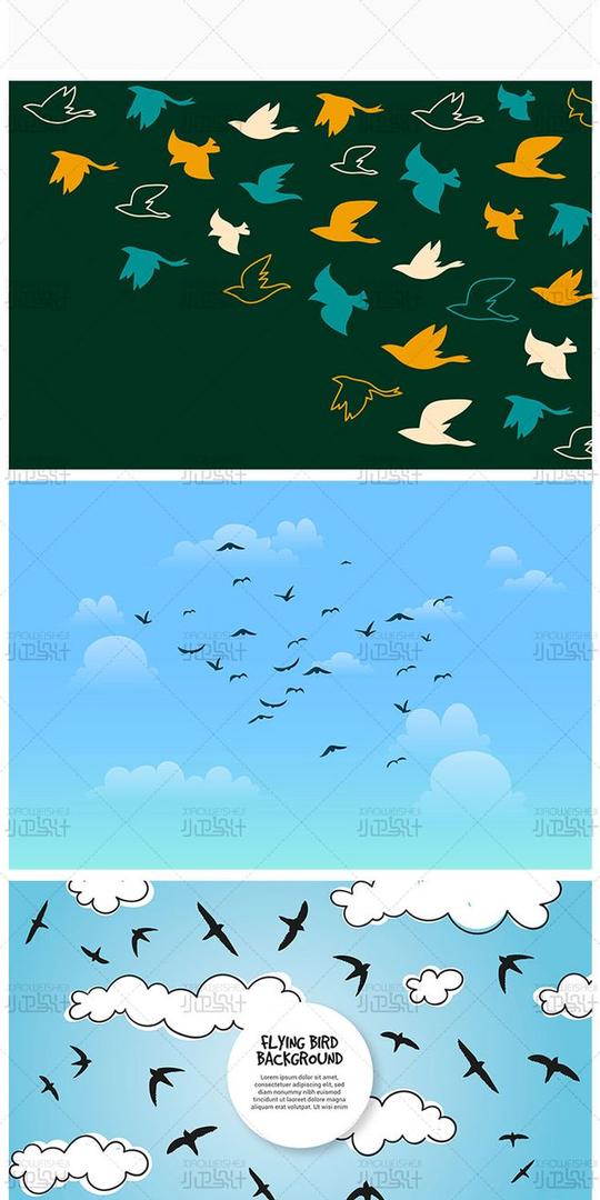 15高清风景鸟群天空云朵背景图库飞禽插图插画ai矢量平面设计素材