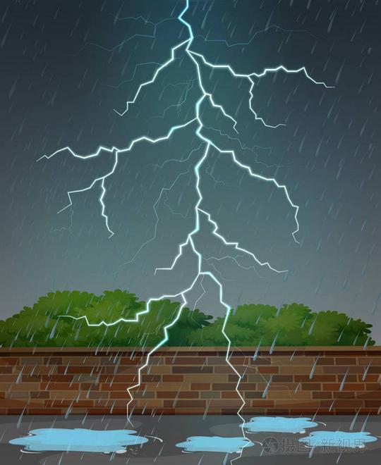 夜晚的闪电和下雨