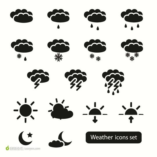天气预报精美网页设计小图标集天气情况太阳雪毛毛雨薄雾冰雹闪电元素