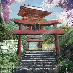 cg插画日式场景传统建筑民宅鸟居神社寺庙绘画参考素材c245