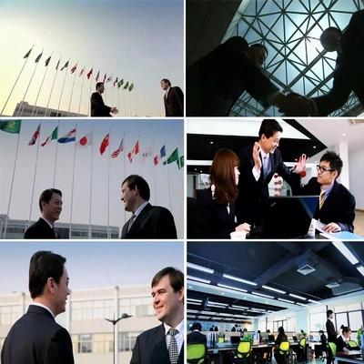 商务合作会议成功人士击掌握手国旗下指点江山实拍高清视频素材