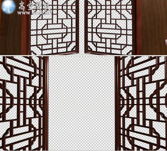 推开窗户动画视频素材古代木窗传统文化宣传片转场带通道视频