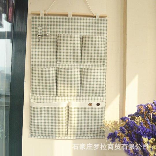 格子布艺挂袋衣柜浴室收纳整理袋家用悬挂式多层挂袋厂家直销批发