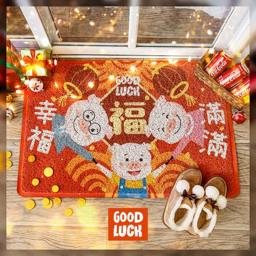 定制地垫2019年新年地垫金猪拜年吉祥纳福地垫入户门垫防滑垫北欧