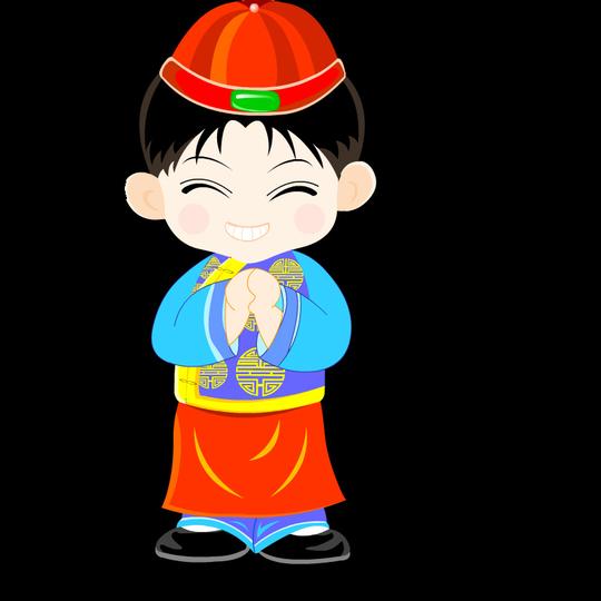 作揖拜年的卡通唐装娃娃flash动画源文件新年电子贺卡素材