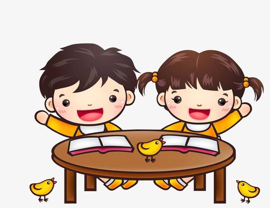 认真学习的可爱卡通儿童