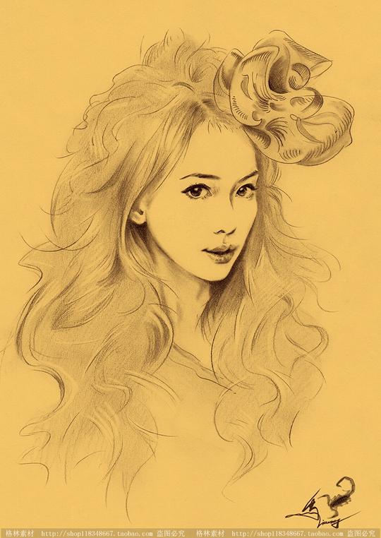 热卖sh031-超唯美复古素描插画高清铅笔画人物学习临摹图片素材112幅