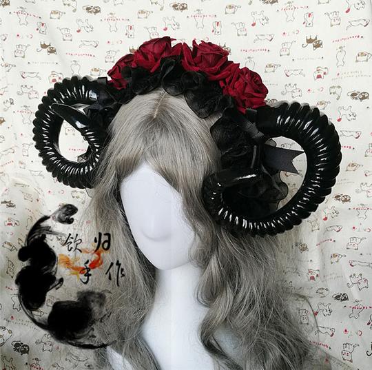 包邮绵羊角发箍lolita手作仿真恶魔角哥特玫瑰cos头饰洛丽塔