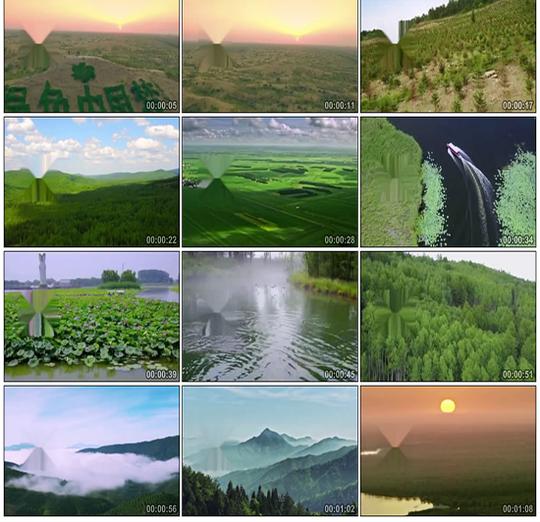 绿色中国梦绿水青山荒漠变绿洲环保生态植树造林实拍视频素材