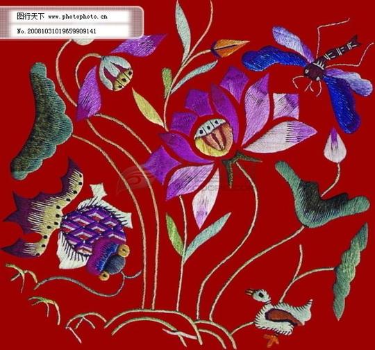 中华刺绣绣花花朵民间艺术psd分层素材源文件中国传统元素整合图库
