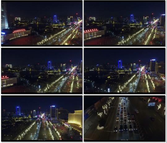 高清实拍视频素材无人机航拍太原夜景风光高楼马路车流灯光彩灯