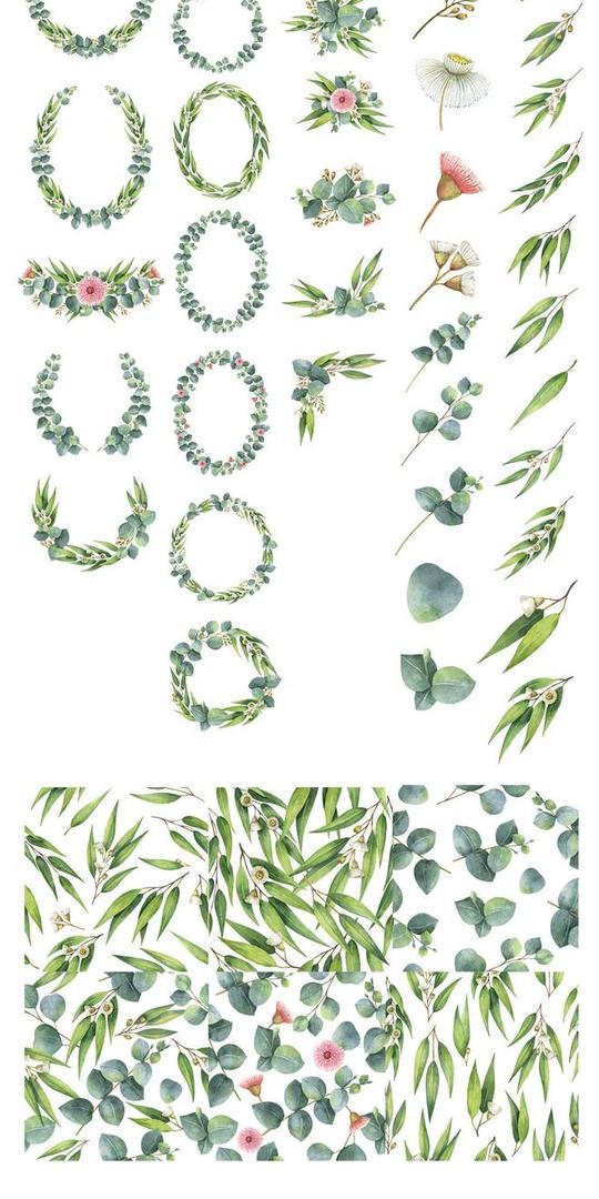 树枝树叶素材绿色植物素材植物图腾素材花圈花朵