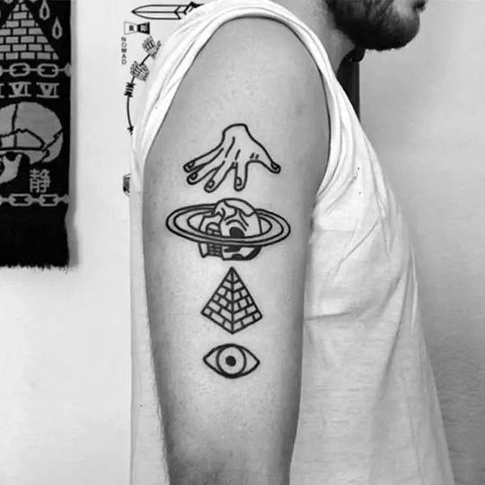 天眼宇宙骷髅头图腾纹身贴防水男持久ins风手臂仿真刺青纹身贴纸