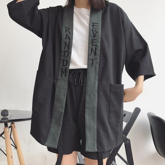 和风日式女装披肩英文刺绣宽松原宿男女开衫中长款和服外套薄夏季