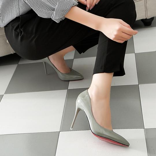 潮女2019秋季欧美尖头女单鞋性感夜场高跟鞋细跟红色婚鞋工作鞋灰色10cm33