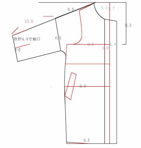 连袖难点:裁剪是斜肩和袖宽,制作门襟边要平.
