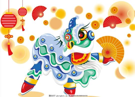 红灯笼舞狮子素材祥云新年春节新春活动素材动漫动画