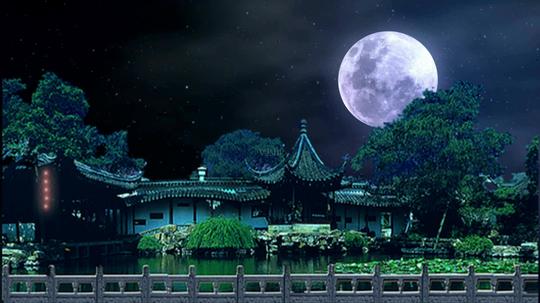花园晚上月亮_1920x1080_高清视频素材下载(编号:)