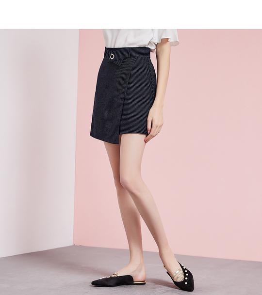 阿依莲2019夏季新款时尚条纹单裙通勤气质不对称女短裙云灰色m【图片价格品牌评论】-京东