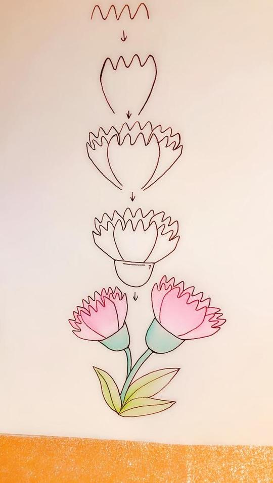 手账简笔画素材-学会画康乃馨,对你妈妈的爱就多了一份