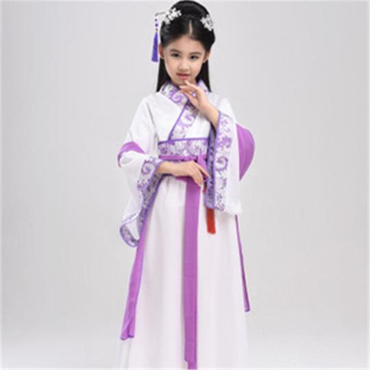 巴布旗新款六一儿童古装仙女装唐装汉服演出服表演服女孩拍照写真古装紫色110cm