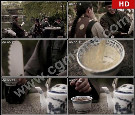 古人男子同僚喝茶聊天乘凉倒茶品茶读书高清实拍视频素材