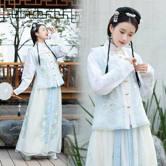 明制汉服女全套冬季原创立领上袄中国风仙气飘逸古风白菜整套古装