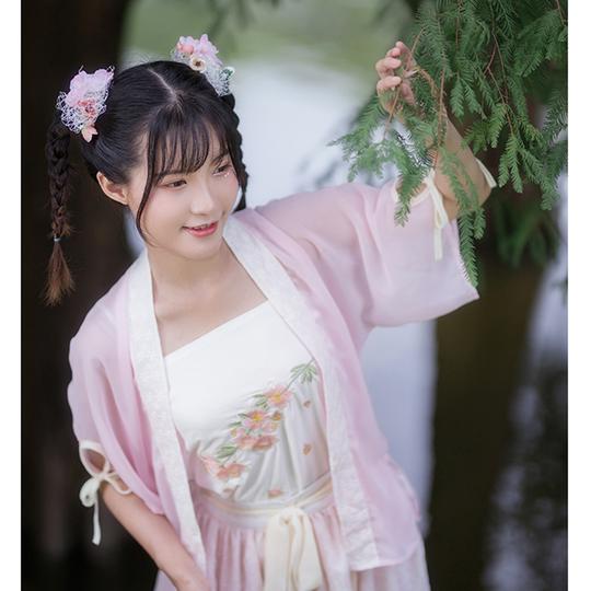 种花家静初原创日常绣花汉服女汉元素半臂短褶裙吊带非古装