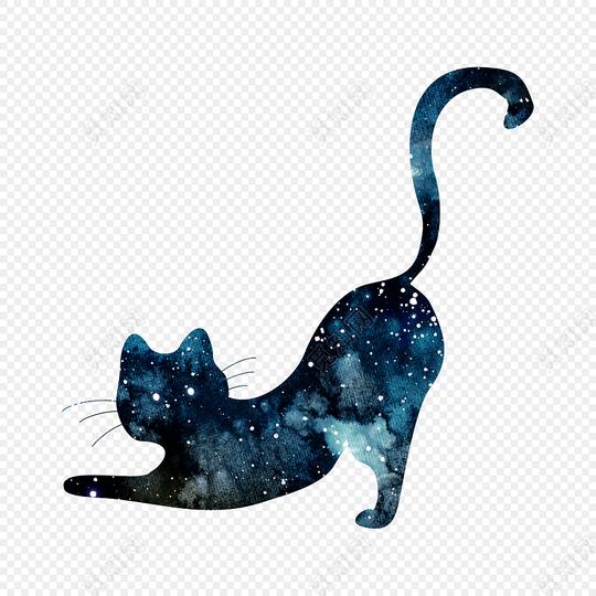 水彩星空剪影猫素材