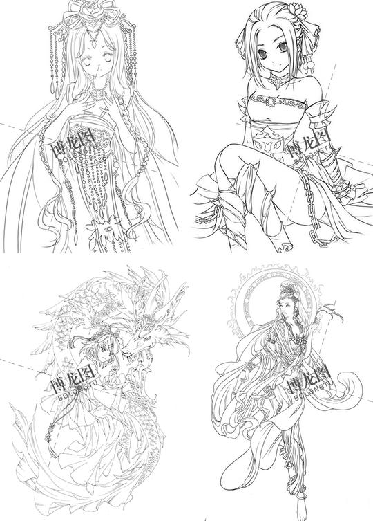 a119手绘素材古风动漫线稿sai手绘人物漫画绘画上色临摹插画素材