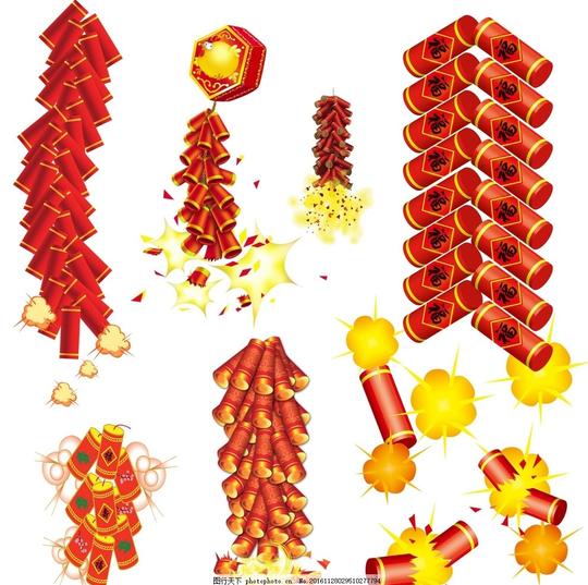 新年新春素材大全烟花爆竹春节元素矢量素材炮竹鞭炮彩色鞭炮