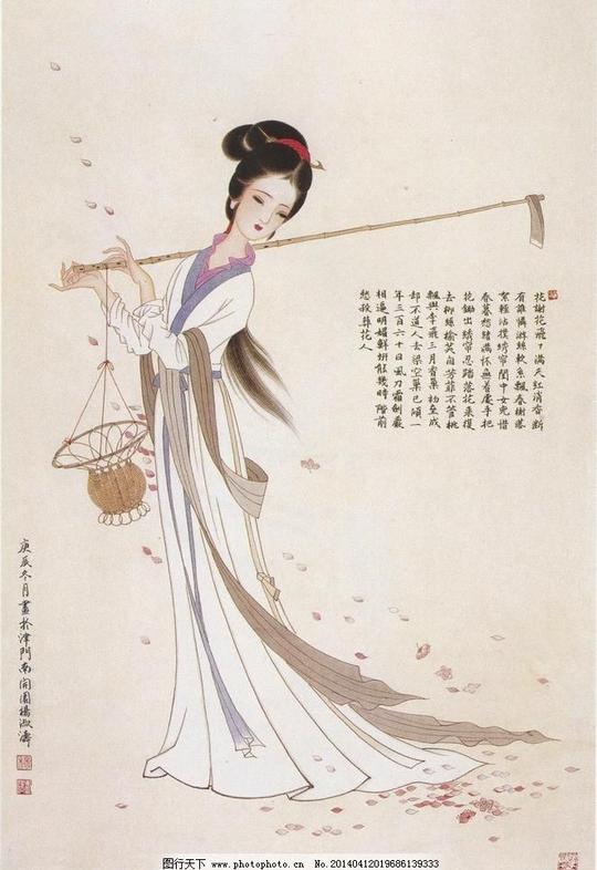 黛玉葬花工笔工笔人物古装国画花篮绘画绘画书法黛玉葬花设计素材