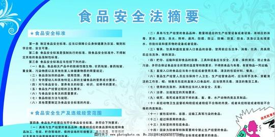 食品安全摘要花纹食品安全知识文字和漫画蓝色背景广告设计模板