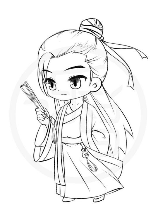 com#手绘素材#q版古风人物线稿,出自《上吧!